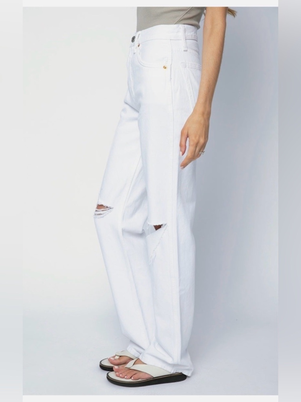 Re/Done White 90s High Rise Loose Ripped Jeans - Picture 3 of 11
